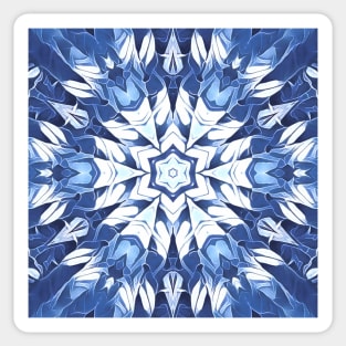 geometric snowflake pattern and design hexagonal kaleidoscopic style in shades of BLUE Sticker